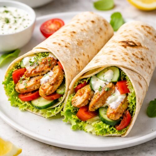 Kurací tortilla wrap so zeleninou a jogurtovým dresingom