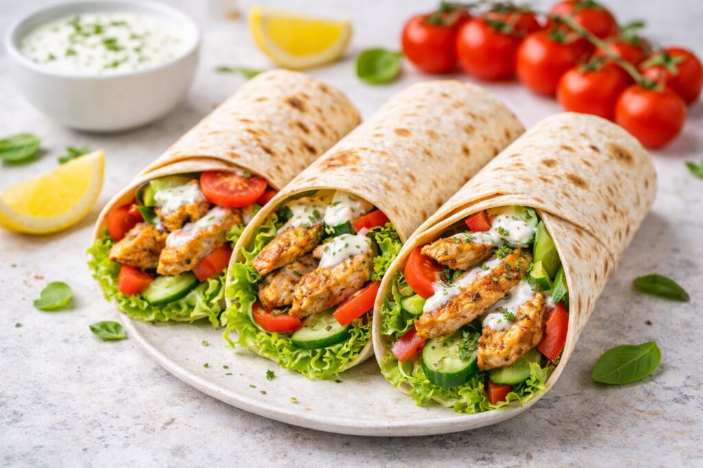 Kurací tortilla wrap so zeleninou a jogurtovým dresingom